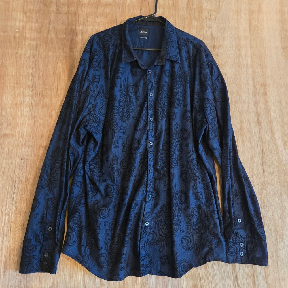 JB Holt Paisley Print Button Up Shirt Men's 3XL Navy Blue Athletic Stretch